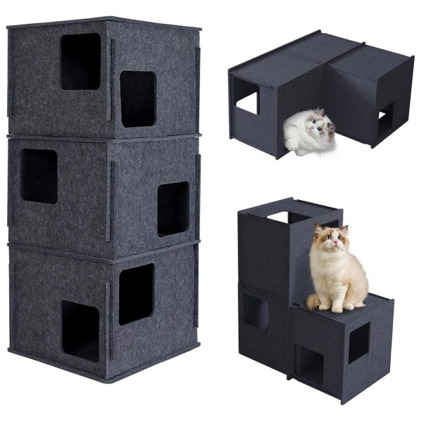 3-Storey Felt Cat Cave, Multi-Cat Condo & Tunnel Bed