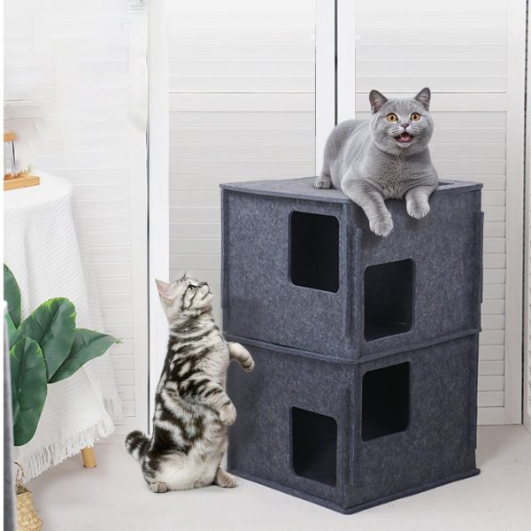 3-Storey Felt Cat Cave, Multi-Cat Condo & Tunnel Bed - Image 2