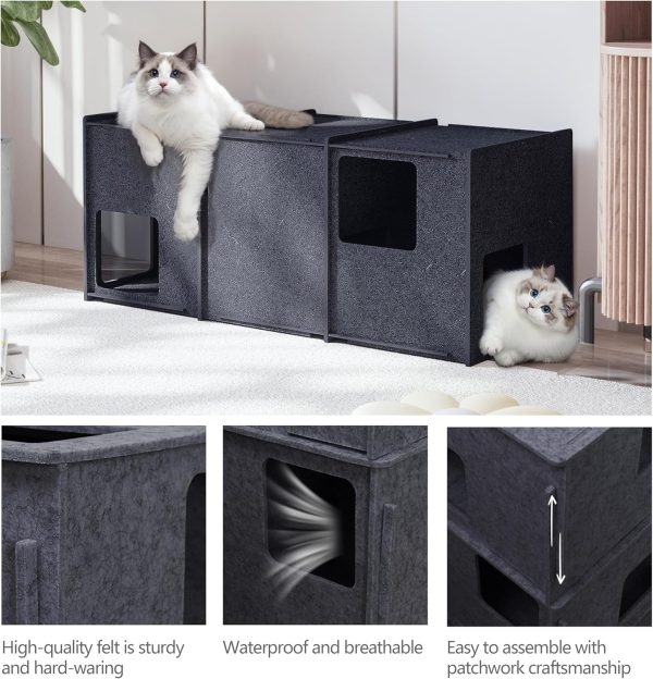 3-Storey Felt Cat Cave, Multi-Cat Condo & Tunnel Bed - Image 4