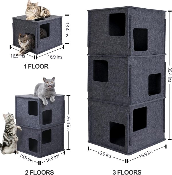 3-Storey Felt Cat Cave, Multi-Cat Condo & Tunnel Bed - Image 7