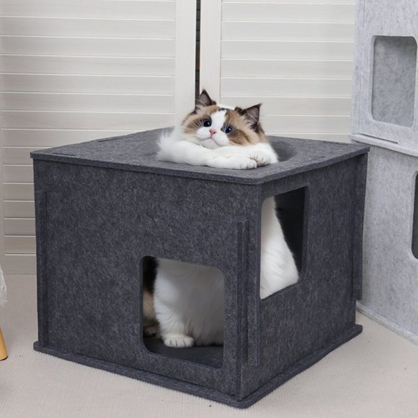 3-Storey Felt Cat Cave, Multi-Cat Condo & Tunnel Bed - Image 9