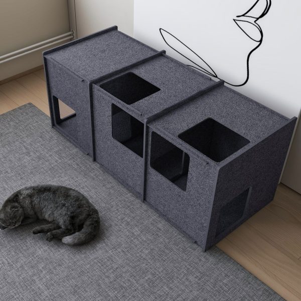 3-Storey Felt Cat Cave, Multi-Cat Condo & Tunnel Bed - Image 11