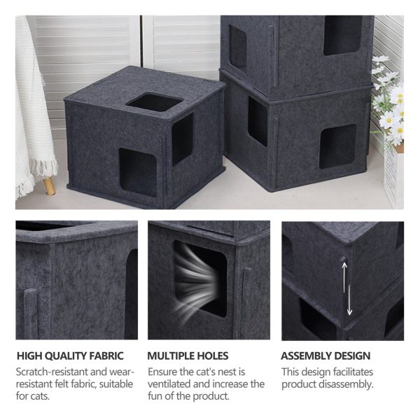 3-Storey Felt Cat Cave, Multi-Cat Condo & Tunnel Bed - Image 12