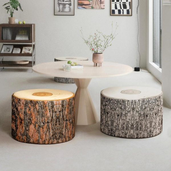 Wood Log Ottoman Pouf Cushion - Foam & Removable Cover - Image 2