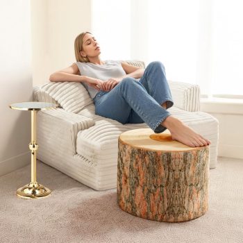 wood log cushion ottoman pouf 4078