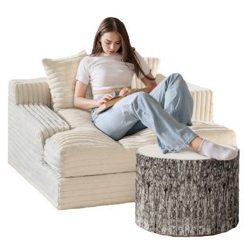 wood log cushion ottoman pouf 4079